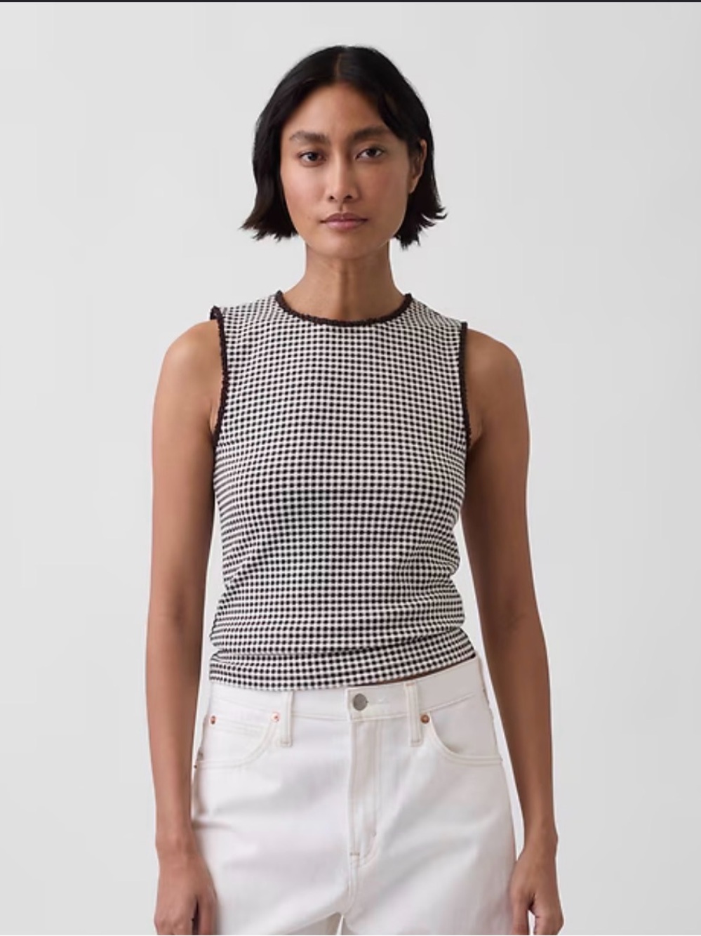 GAP Brown Gingham Pointelle Shell Tank, size XL